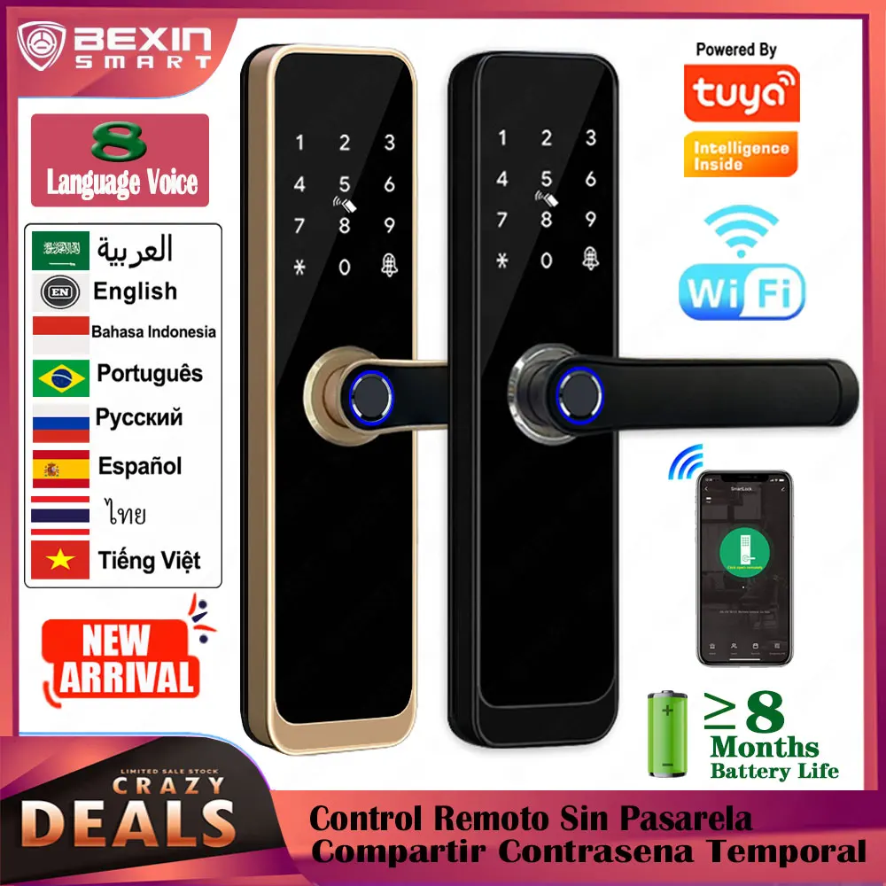 factory outlet Biometric Intelligent Door Lock TUYA WIFI Remote Unlock Fingerprint Card Password Key Password Smart Door Lock