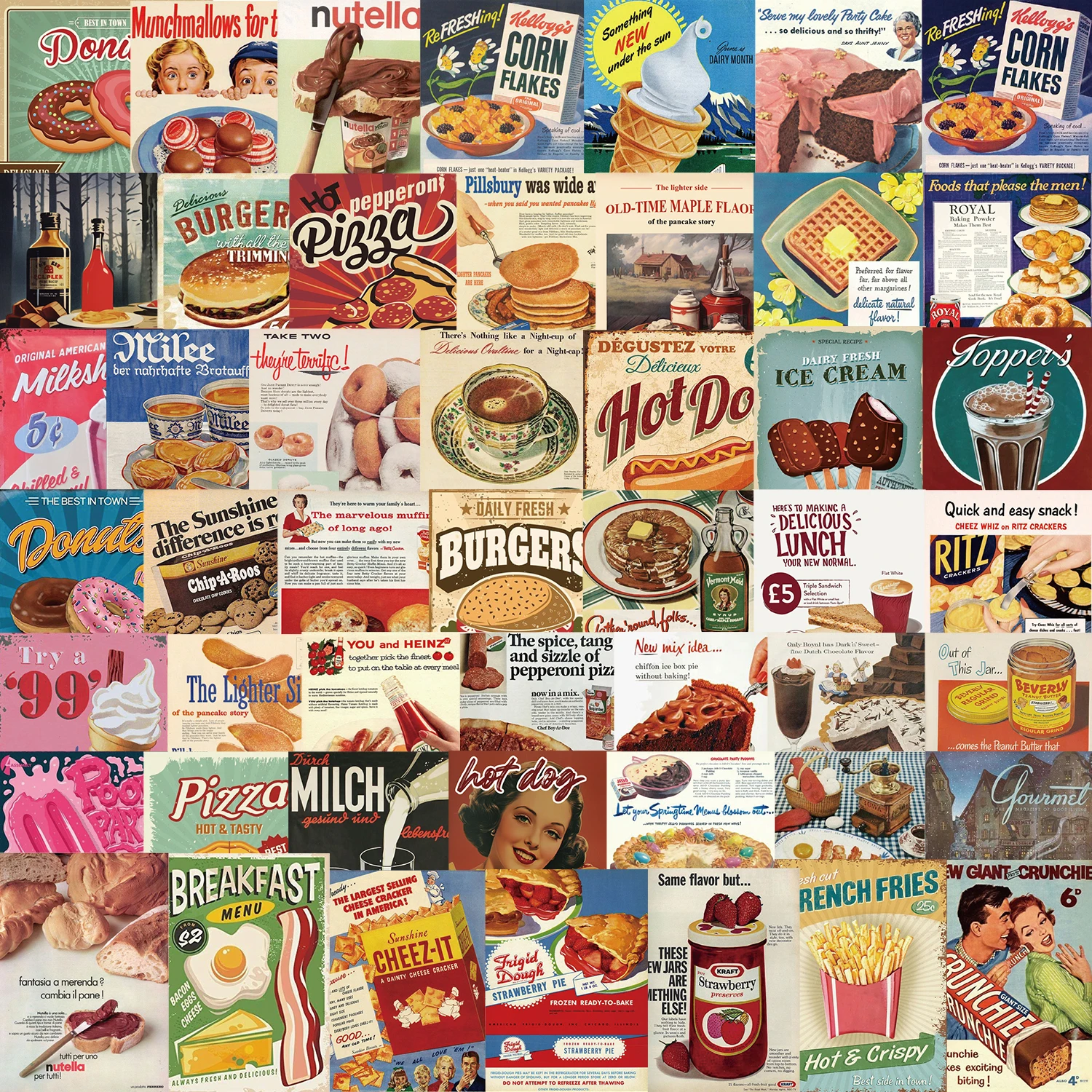 50 stuks Retro voedselstickers coole anime stickers notebook DIY decoratiestickers waterdicht en duurzaam festival primair cadeau