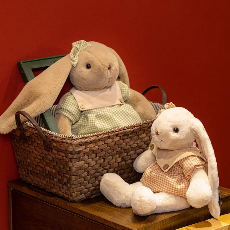 

45 см/55 см пушистый коричневый/белый кролик плюшевая игрушка с платьем мягкая кукла с длинными ушками подарок для девочек и детей