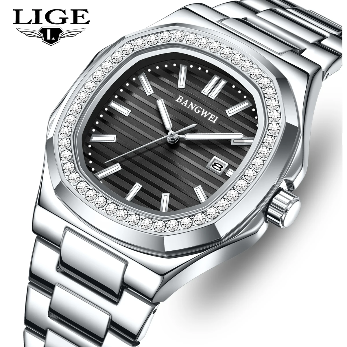 

Мужские часы BANGWEI 2026: Военные, водонепроницаемые, светящиеся, с датой, люксовые, из нержавеющей стали, кварцевые наручные часы (relogios masculino)