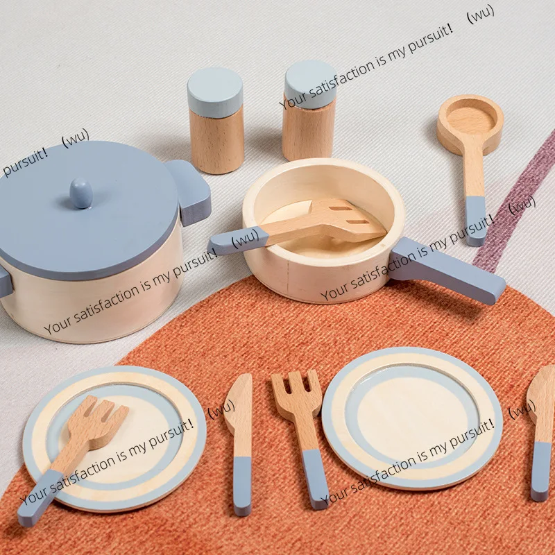 Kitchen Cooking Pot Combination Toddler Simulation Playing House Cutting Le Cooking Cutlery Wooden