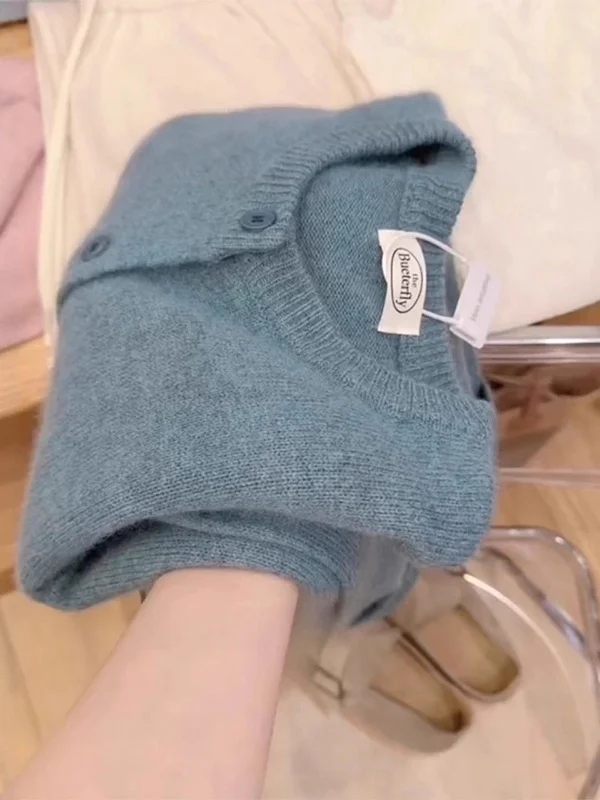 

Blue Soft Skin-Friendly Casual Knitted Open Cardigan Women plus Size Loose Sweater Coat Autumn Winter Comfortable Lazy Sle