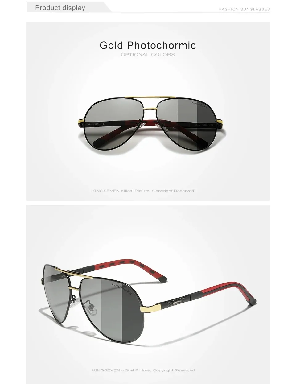 KINGSEVEN Marke Klassische Pilot männer Sonnenbrille Polarisierte UV400 HD Objektiv Luxus Retro Fahren Gläser Frauen Große Rahmen Brillen – Detail 11