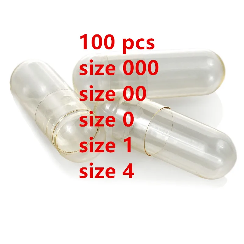 100Pcs Standard 1#0#00# 000# Size Empty Capsules Gelatin Clear Capsules Hollow Hard Gelatin Colored Joined Capsules