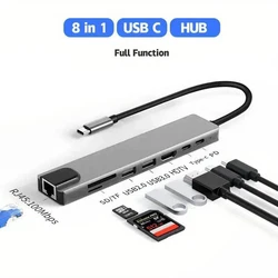 8in1 Type C Hub USB C 8 In 1 USB3.1 To 4K HDMI Adapter with RJ45 SD/TF Card Reader PD Fast Charge For Laptop Computer