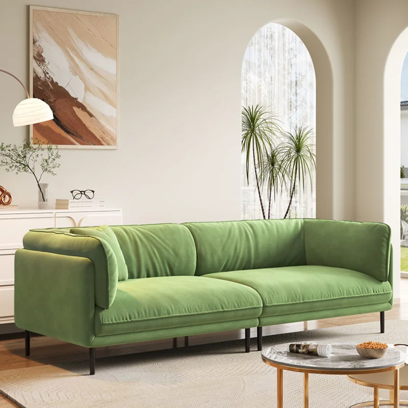 Comfortable Luxurious Living Room Sofas Fabric Italian Relax Sofas Minimalist Green Fabric Sofas Frameless Small Furniture