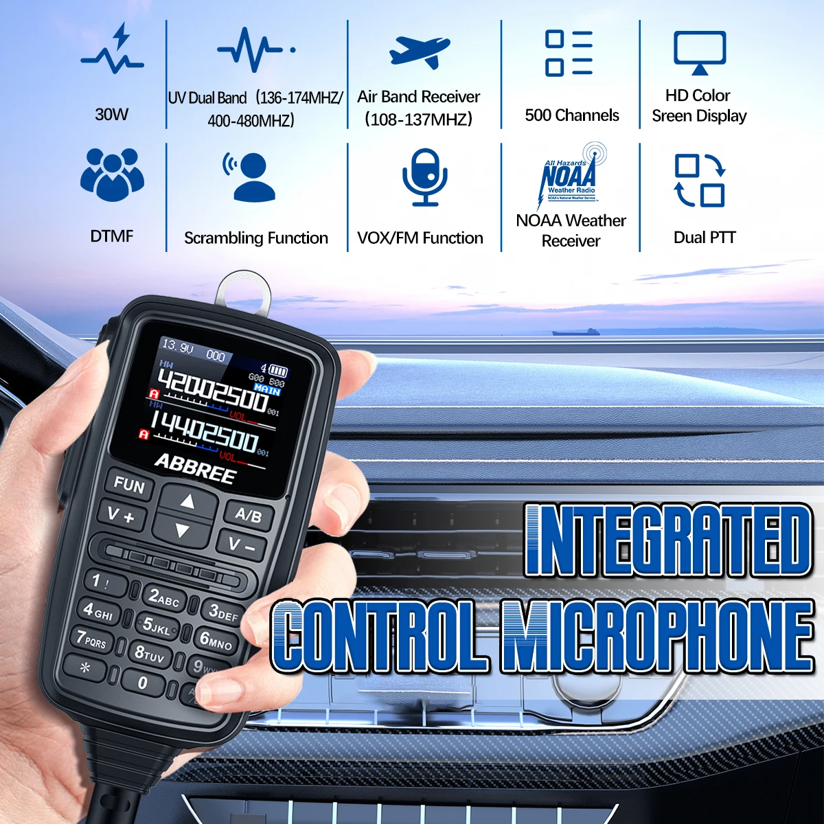 ABBREE AR-7600 V1/V2 Mini Mobile Radio GPS Multi Band 200CH NOAA Weather Receiver with Dual PTT Control Microphone Car Radio