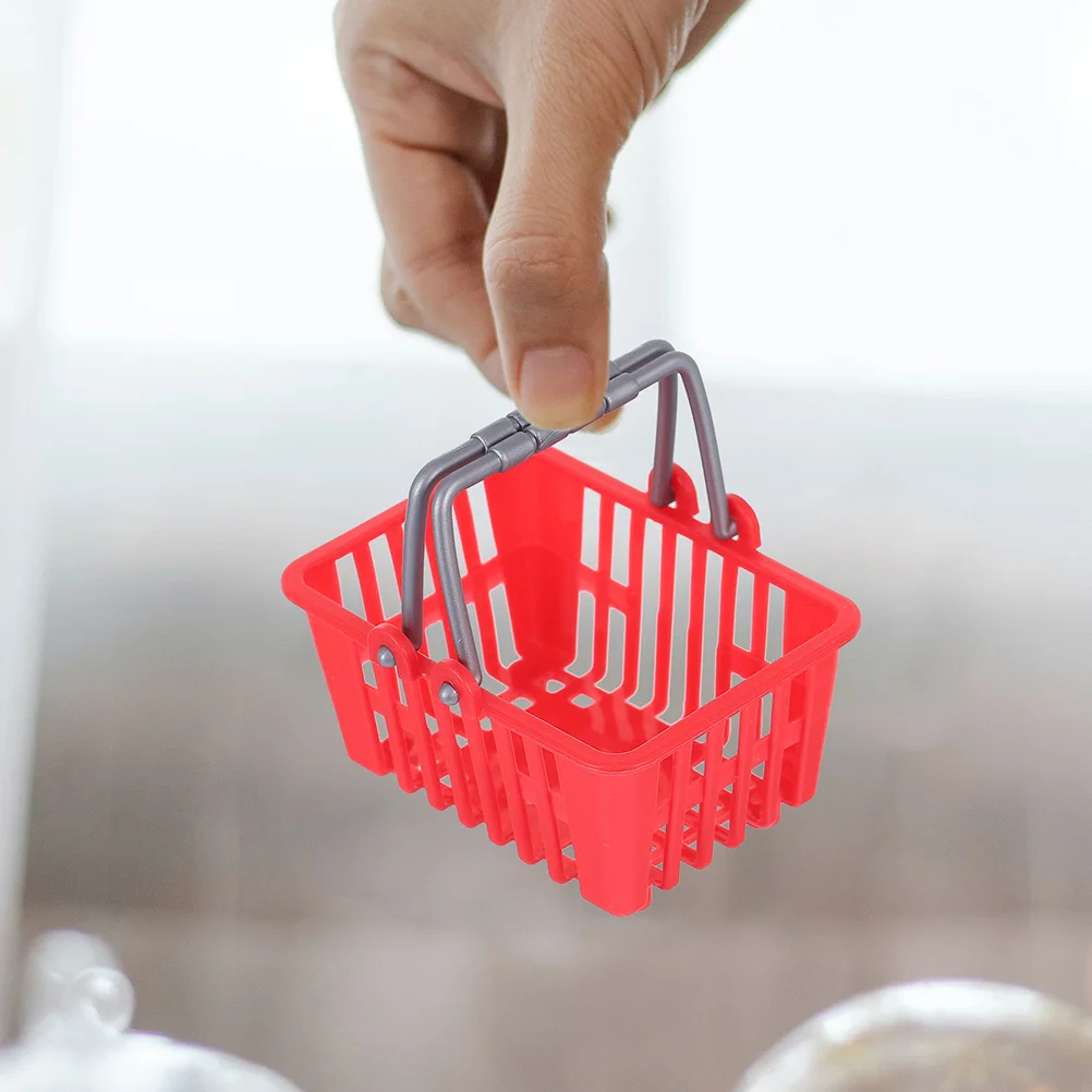 12 قطعة سلة صغيرة مع مقبض سلة تسوق للأطفال لعبة بلاستيكية مصغرة التظاهر اللعب سوبر ماركت لعب الأدوار دمية الملحقات #5