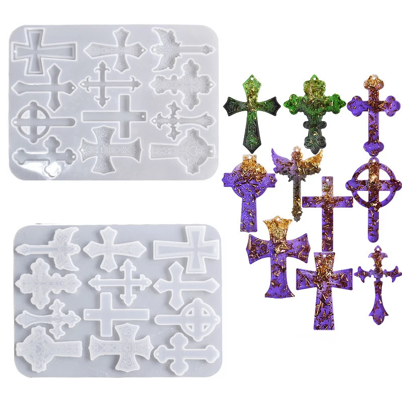 12pcs/set DIY Silicone Cross Pendant Epoxy Resin Mold Mould for Keychain Necklace Jewelry Making Molds Crafts Casting Tools