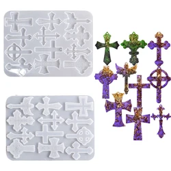 12 pçs/set DIY Silicone Cruz Pingente Epoxy Resina Mold Mold para Keychain Colar Jóias Fazendo Moldes Artesanato Casting Tools