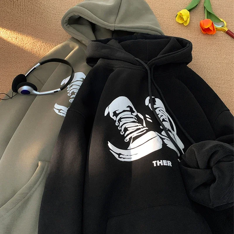 New Canvas Shoe Cartoon Graphic Hoodies Men Y2K Vintage Harajuku Fashion Pullover Hoody Autumn Fleece Oversize Hooded Sweatshirt