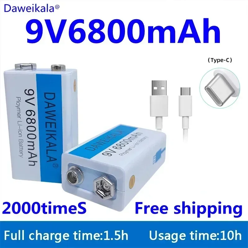 Daweikala Baterai Isi Ulang Li-ion 9V 6800MAh Baru Baterai USB Mikro Lithium 9 V untuk Mainan Mikrofon Multimeter Remote Contro