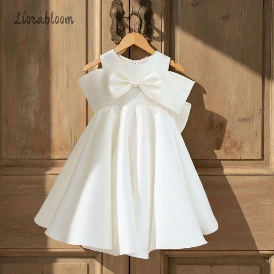 Customized Flower Girl Dress Simple White Formal Dress Off-the-Shoulder Dress Bow Accent Wedding Party Attire свадебное платье - view 4