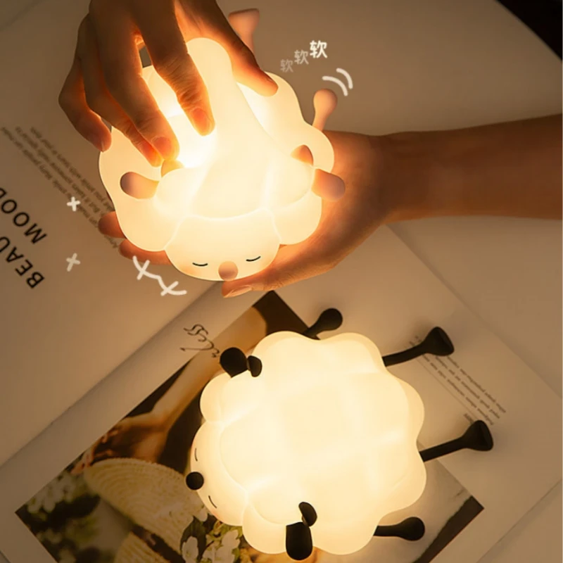 

Creative Cartoon Birthday Sheep Silicone LED Sensor Lamp Desk Lamp Toys Night Lights Gifts Atmosphere Mobile Phone Rack