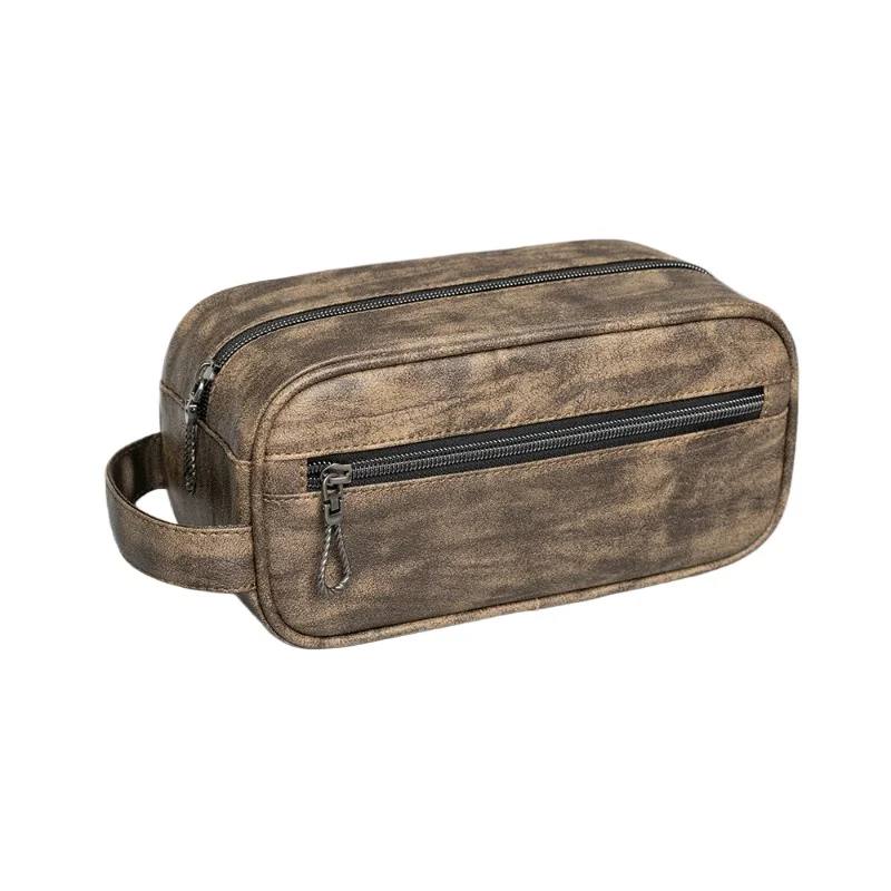 Bolsa de higiene pessoal de viagem masculina, bolsa de cosméticos de couro vintage portátil para viagem de negócios ao ar livre, sacos de armazenamento de suprimentos