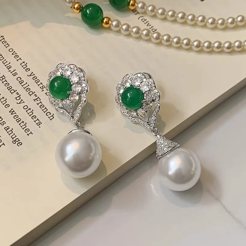 

Flower Pearl Earrings for Women, with CZ Stones Vintage Bridal Jewelry, Wedding Party Drop Earrings,Hypoallergenic Gift​