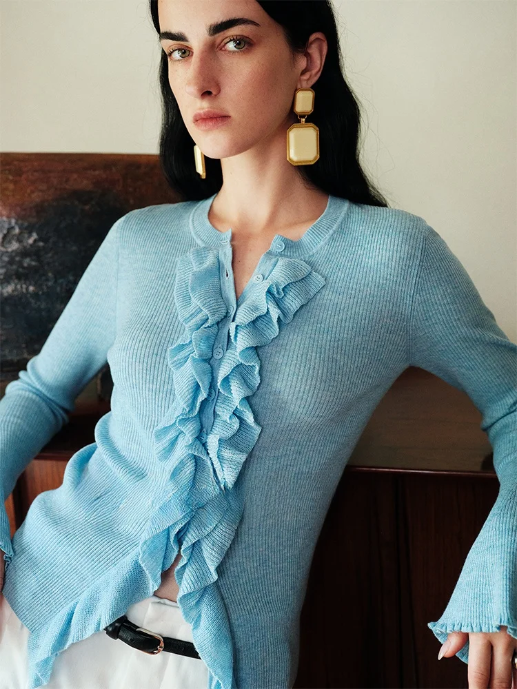 

Romantic Lace Trim Knitted Wool Sweater Irregular Petal Design Autumn Winter Women's Faion Commute Sle Regular Fit Knitwear