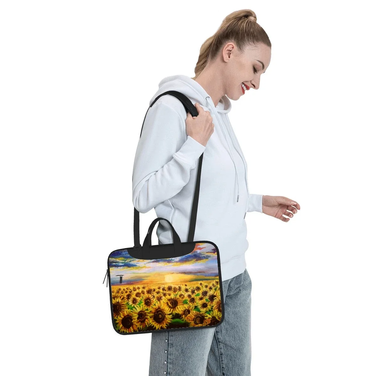 Pintura a óleo de girassol Laptop Bag, impresso moda pasta, ultra-fina bolsa de ombro portátil, 13 14 15,6"