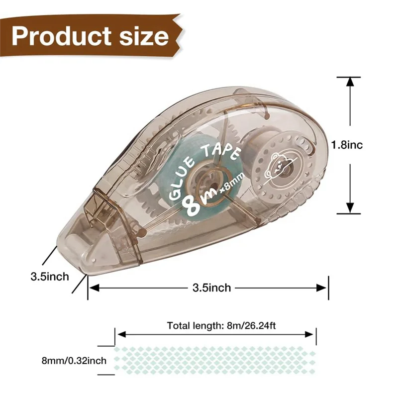 EDT-Rol Pita Dua Sisi - 8 Pak Rol Pelari Pita Lem Buku Tempel Perekat (8Mm X 210 Kaki) Mudah Dipasang