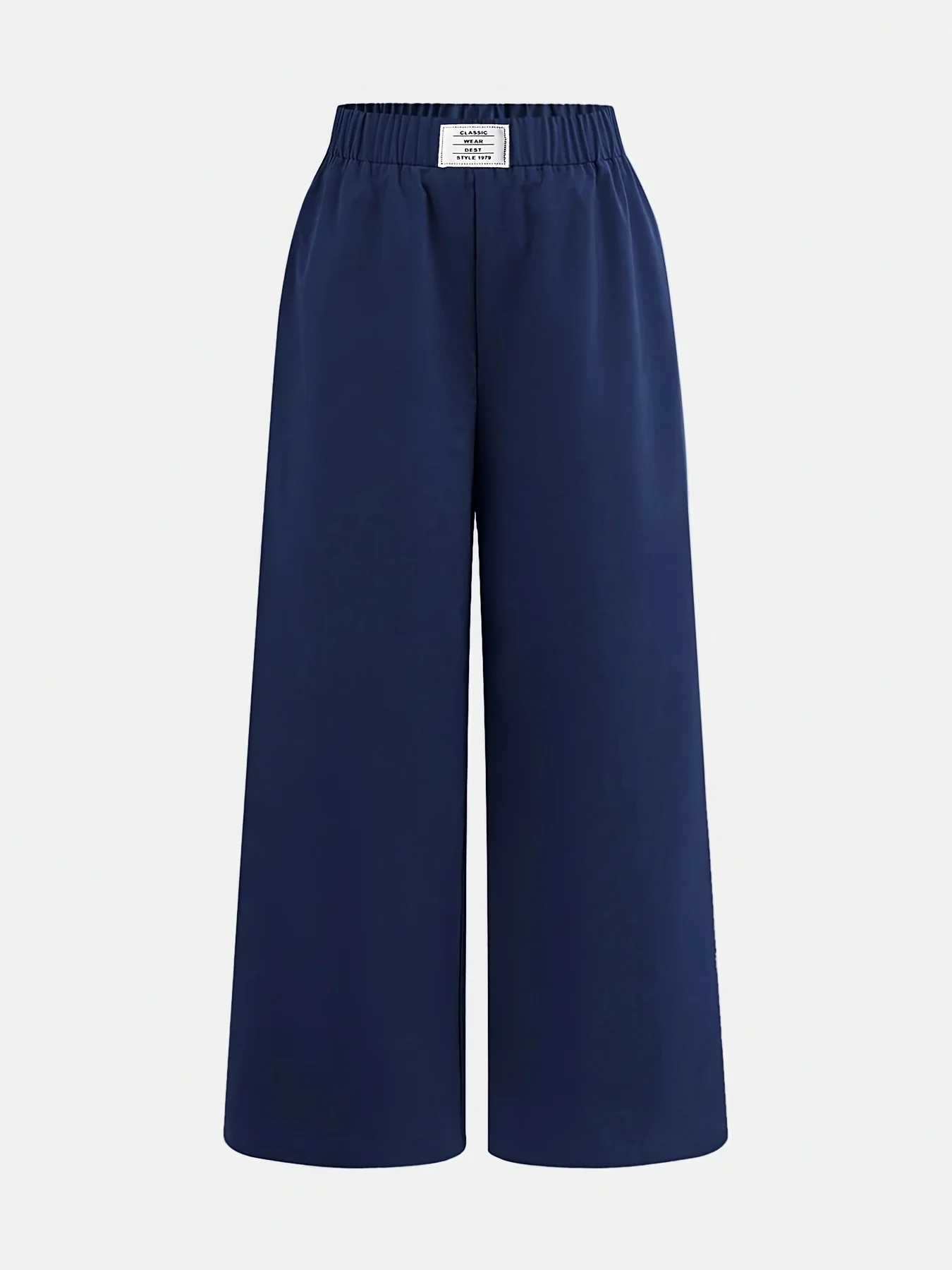 2er-Pack Mädchen-Freizeithosen mit hohem Bund und weitem Bein (Schwarz & Marineblau) – einfarbig, elastischer Bund, fließende, bodenlange Hosen – Detail 4