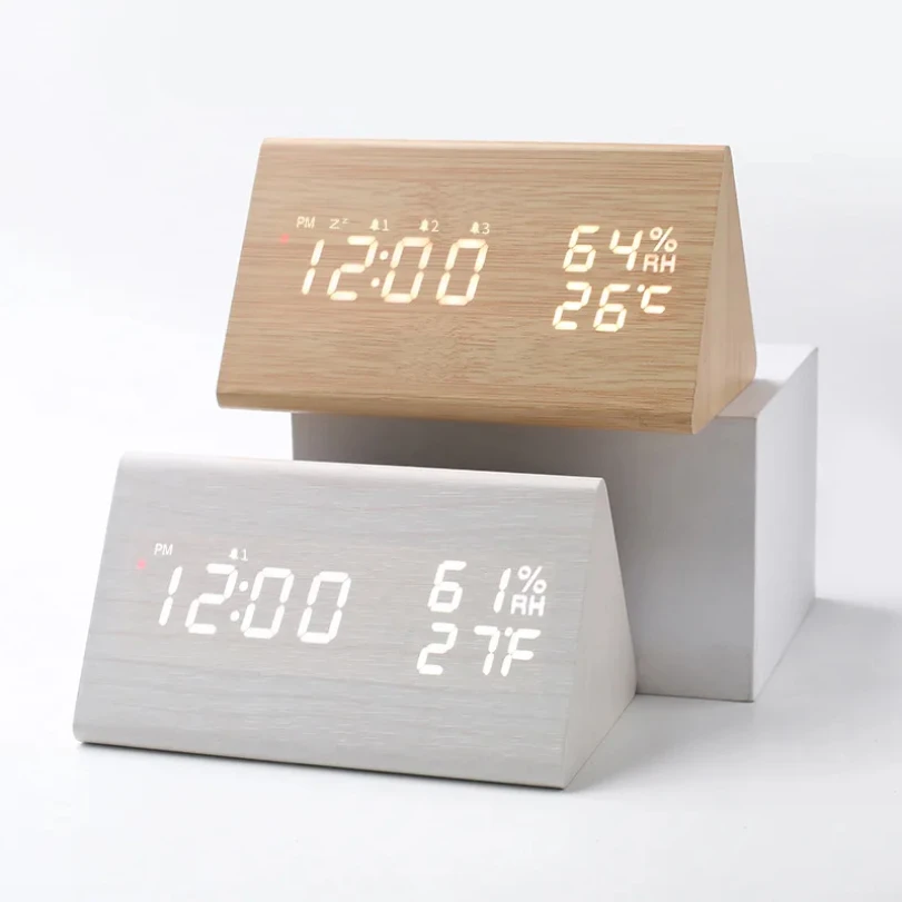 

Simple LED alarm clock sound control night light silent USB charging humidity temperature detection bedside table alarm clock