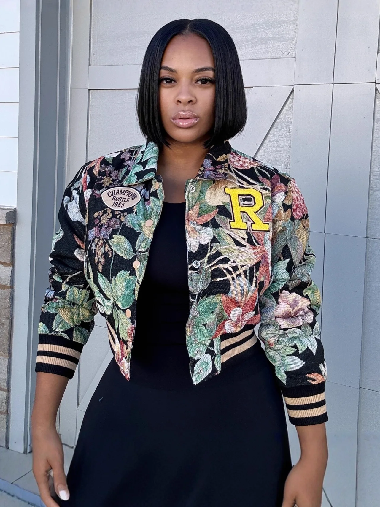 Chaqueta de mujer primavera otoño moda Jacquard manga larga chaqueta corta ajustada ropa de calle señora Casual abrigo corto con estampado de flores