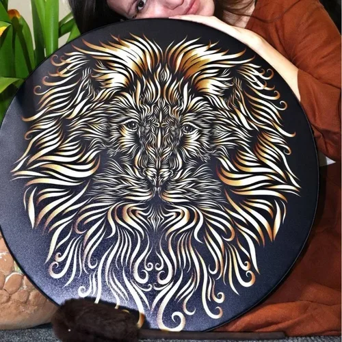 10 pandereta chamán Árbol de la vida diseño decorativo estilo destacado patrón de león instrumento musical tambor con baqueta