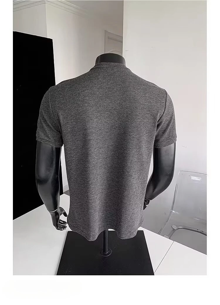 Men's Solid Color Small Neck T-Shirt 2026 Summer Slim Fit Stretch Crew Neck Shoulder Simple Short Sleeve