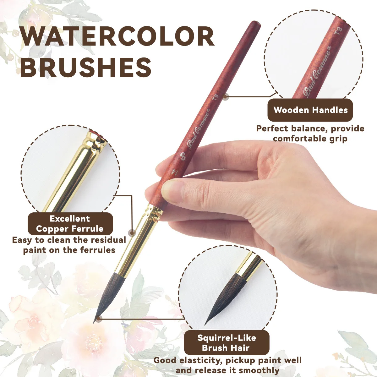 10PCS Round-tipped Artistic Paint Brush Set, Artists Art Supplies for Watercolor Gouache Inks Painting Watercolor
