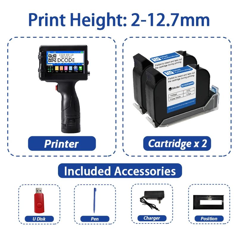 DCODE 1750PLUS 12,7/25,4 mm draagbare draagbare inkjetprinter Tekst QR Barcode Labelprinter Batchnummer Logo Datumcoderingsmachine - afbeelding 1