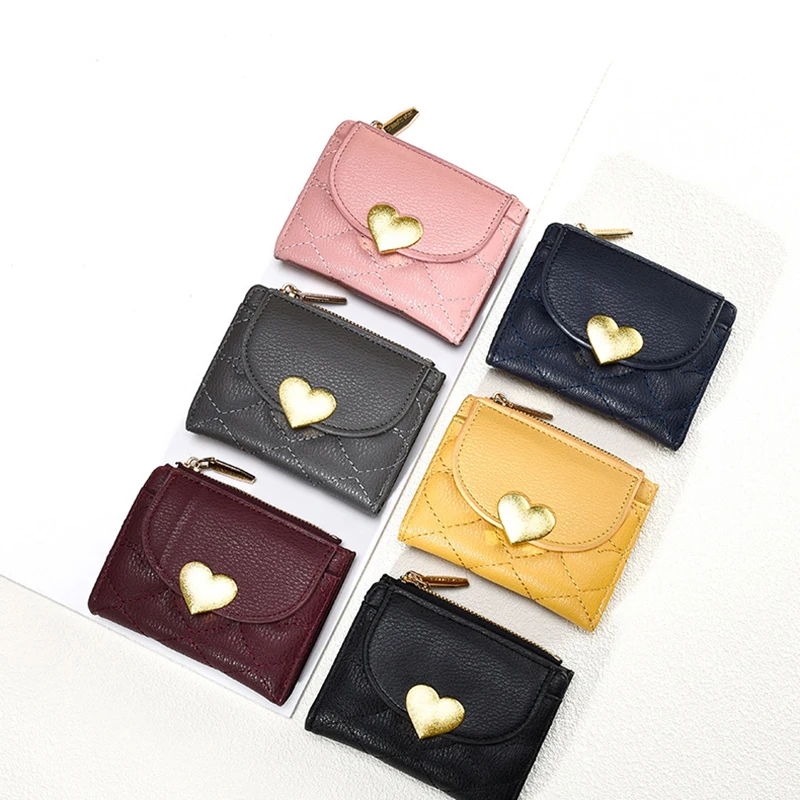 Women Wallet Fashion Short Wallet PU Leather Zipper Hasp Ladies Purses Money Coin ID Card Holder Bag Girls Cute Pink Purse Bag