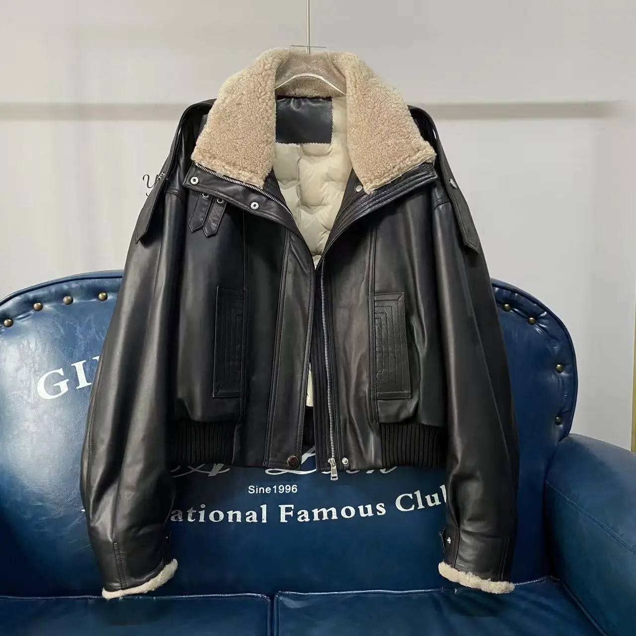 Invierno nuevo Sle mujer ort Slim Fit cuero Jaet eepskin motocicleta Jaet prendas de vestir exteriores Faionable abrigo juvenil