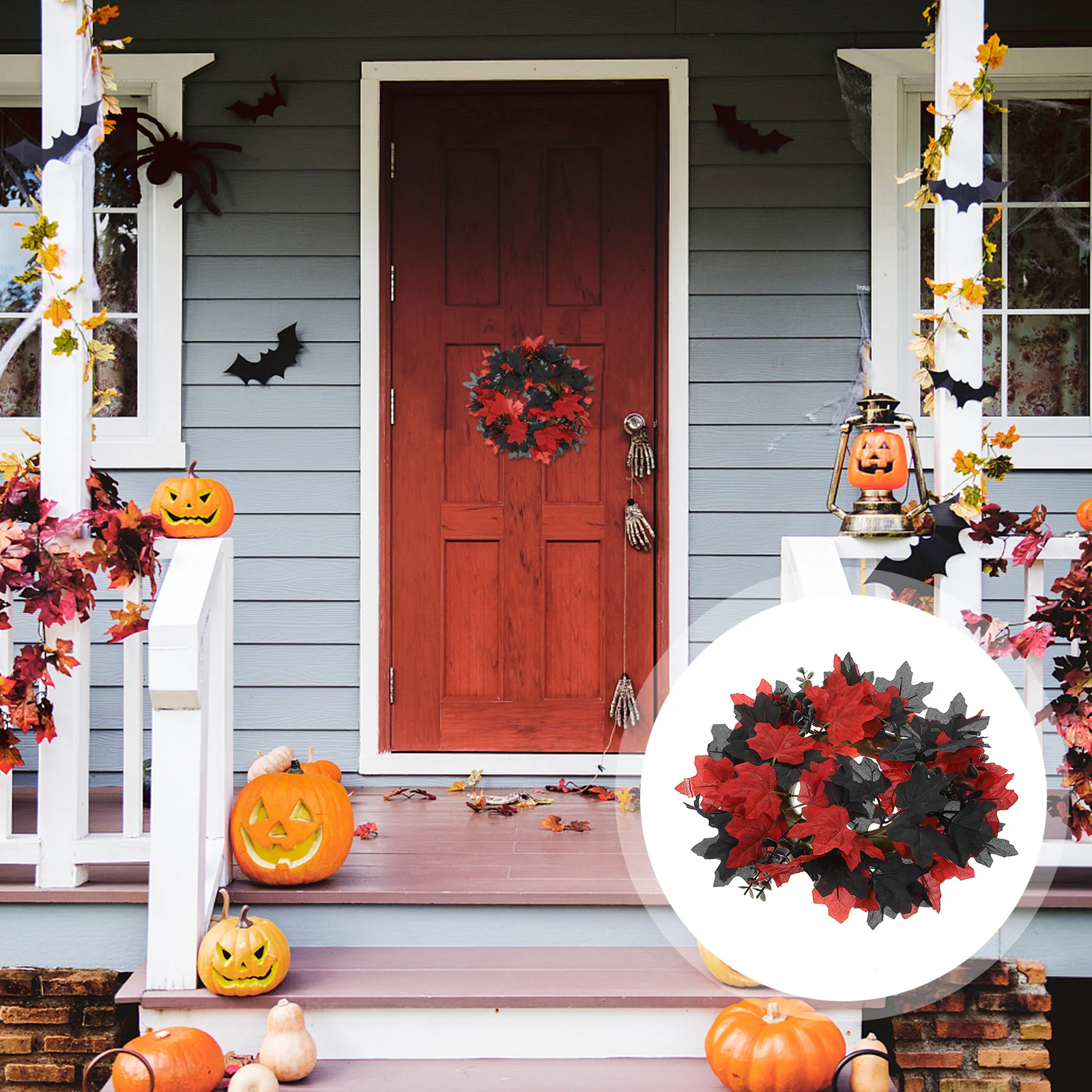 

Halloween Maple Leaf Party Wreath Simulated Decorative Door Hanging Fake Wreath for Indoor Outdoor Home Halloween Decoration