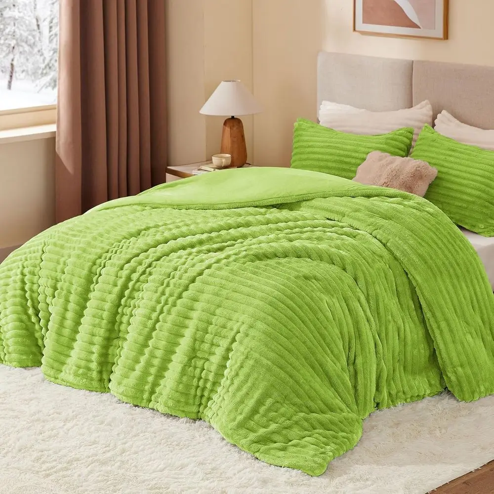 طقم سرير رقيق سيترون داكن فائق النعومة ومريح، لحاف شتوي ثقيل من القطيفة مع كيس وسادتين #2