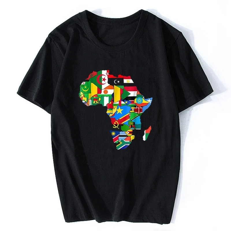 Africa Map T-Shirt African Country Flag Collage Tshirt Fashion Short Creative Printed Men'S Tee Customize Tee Shirts