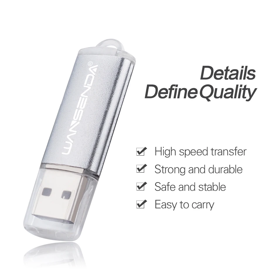 WANSENDA Portable USB Flash Drive Pen Drive 8GB 16GB 32GB 64GB Real Capacity Pendrive 128GB 256GB Metal Memory Stick U Disk