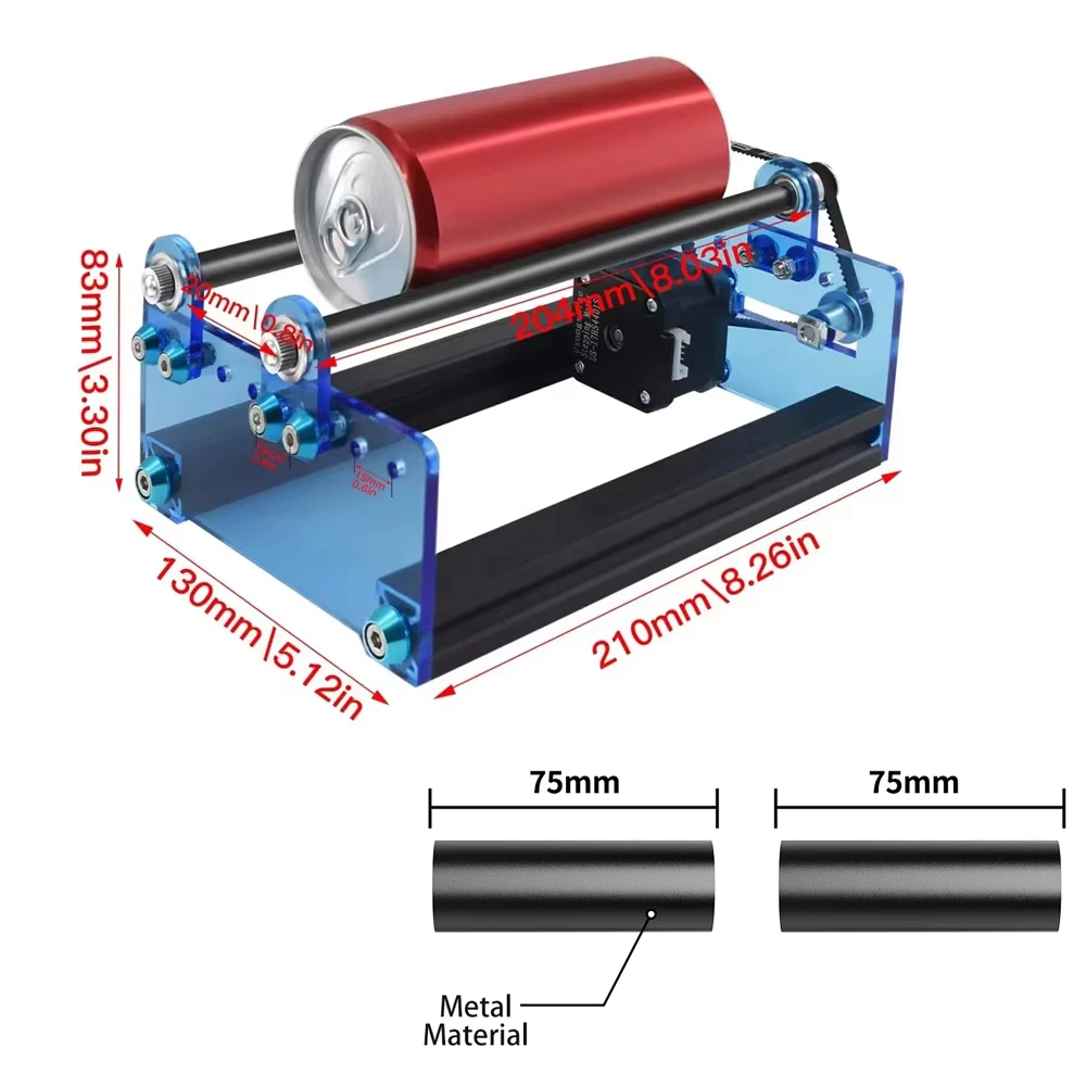 TWOTREES Laser Engraver Y-axis Rotary Roller 360° rotating Heightening Footrest For Laser Engraving Extra Long Objects Cans