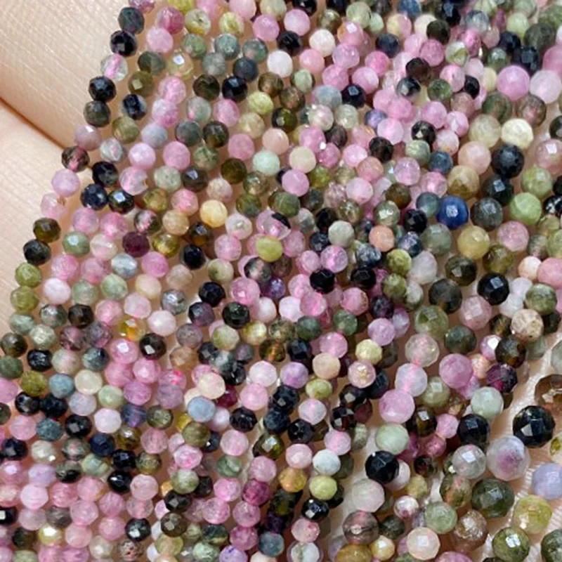 2 3 4MM Colorful Natural Tourmaline Loose Faceted Round Stone Beads For Jewelry Making DIY Bracelet Earrings Accessories 15''