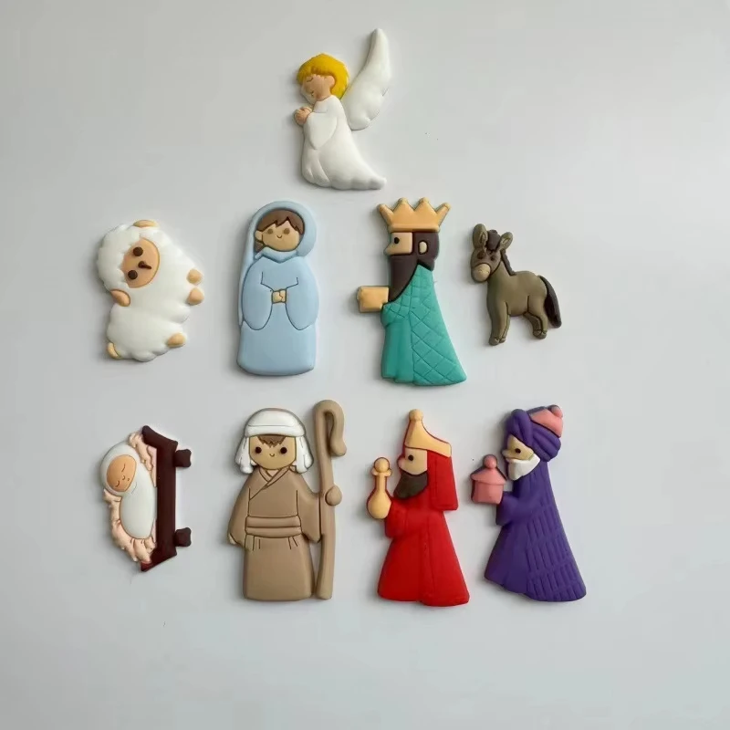 9Pcs Cartoon Fridge Magnet PVC Personality Mini Statue Refrigerator Magnets Christmas DIY Accessories Message Sticker Home Decor