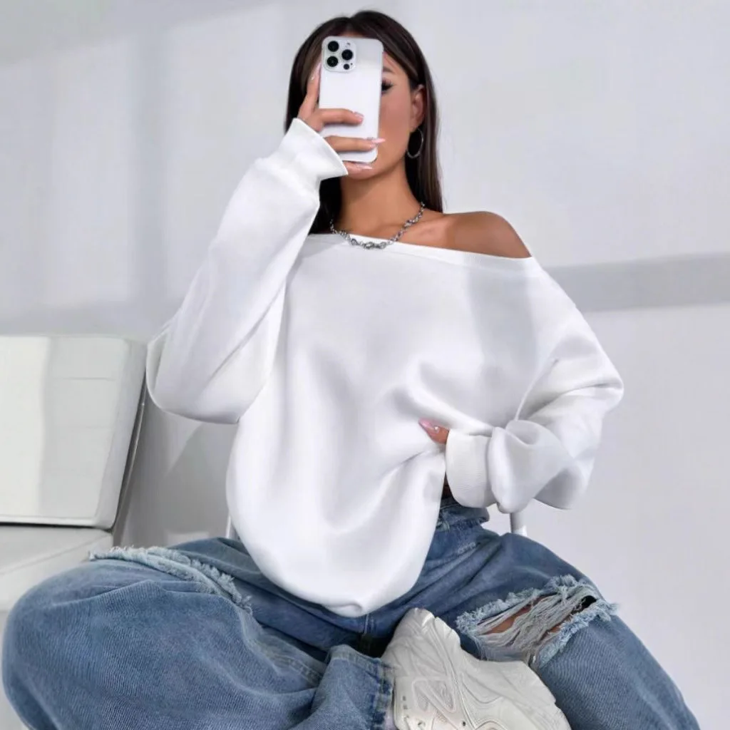 2026 Autumn American Slash Shoulder Spice Girl Versatile Pullover Sweater view 4