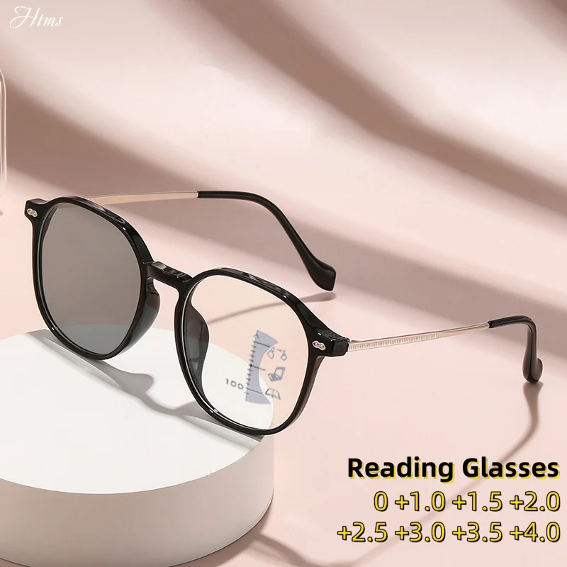 

HTMS Fashion Multi Focus Light Sensitive Color Changing Reading Glasses for Men and Women Progressive Multi Focus Glasses