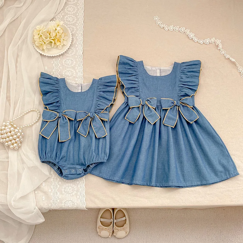 

Baby Girls Summer New Korean Version Bow Sleeveless Dress Baby Clothes Solid Color Fashion Kids Skirt