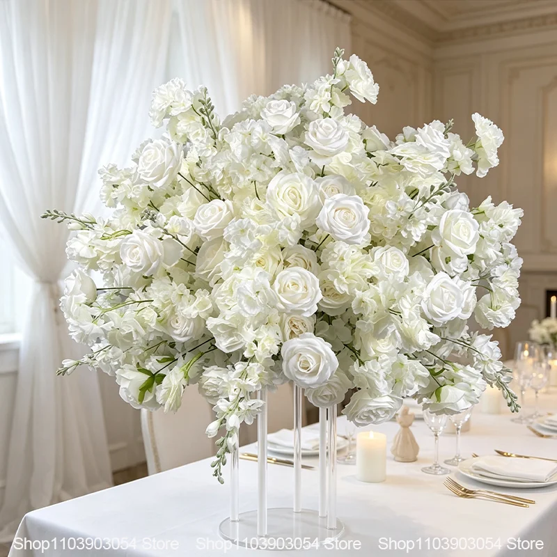 Künstliche weiße Rosen-Serie Delphinium Tischdekoration Blumenarrangement Hochzeitsempfang Heimparty Simulations-Blumendeko – Detail 2