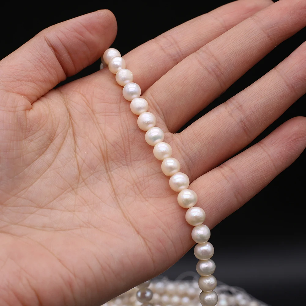 White Natural Fresh Water Pearl Beads Nearly Round Shape 6-7mm DIY for Jewelry Making Necklaces Accessories Bracelet Earrings