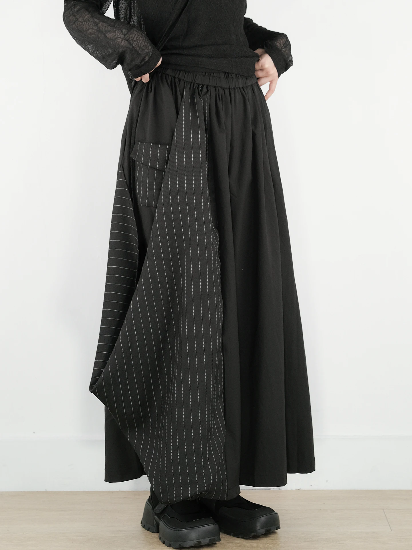 Asymmetric Wide Leg Pants Women's Personality Long Trousers Striped Design Dark Style Casual Cotton High Waist Autumn New