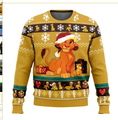 Lion King Simba Christmas Sweater Gift Santa Claus Pullover Men's 3D Sports Shirt and Autumn/Winter Top