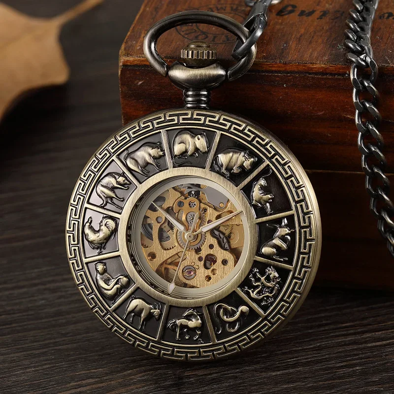 Large antique hollow smooth automatic mechanical pocket watch for men and women gift mechanical watch