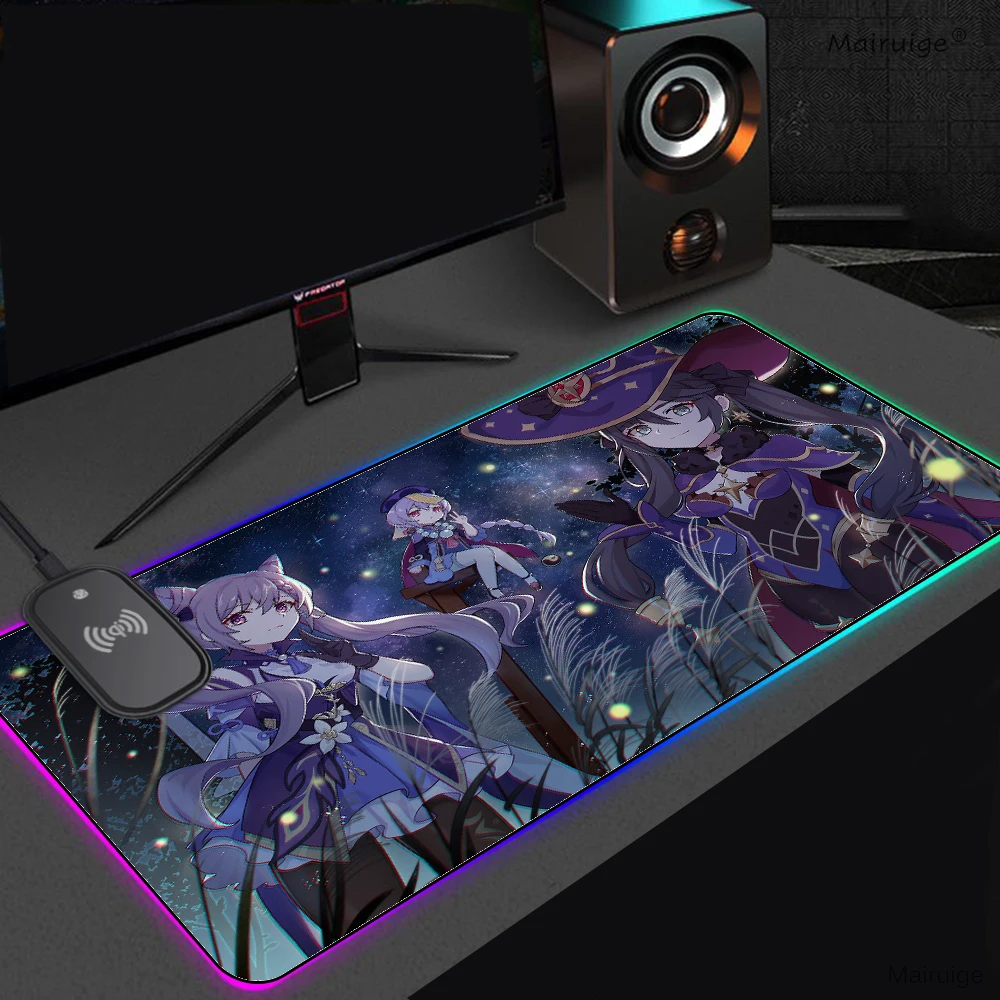 

Wireless Charging Mouse Pad Genshin Impact Mona Desk Mats Mouse Mat Gamer Accessories Keyboard Pad Mousepad Anime Backlit Mat