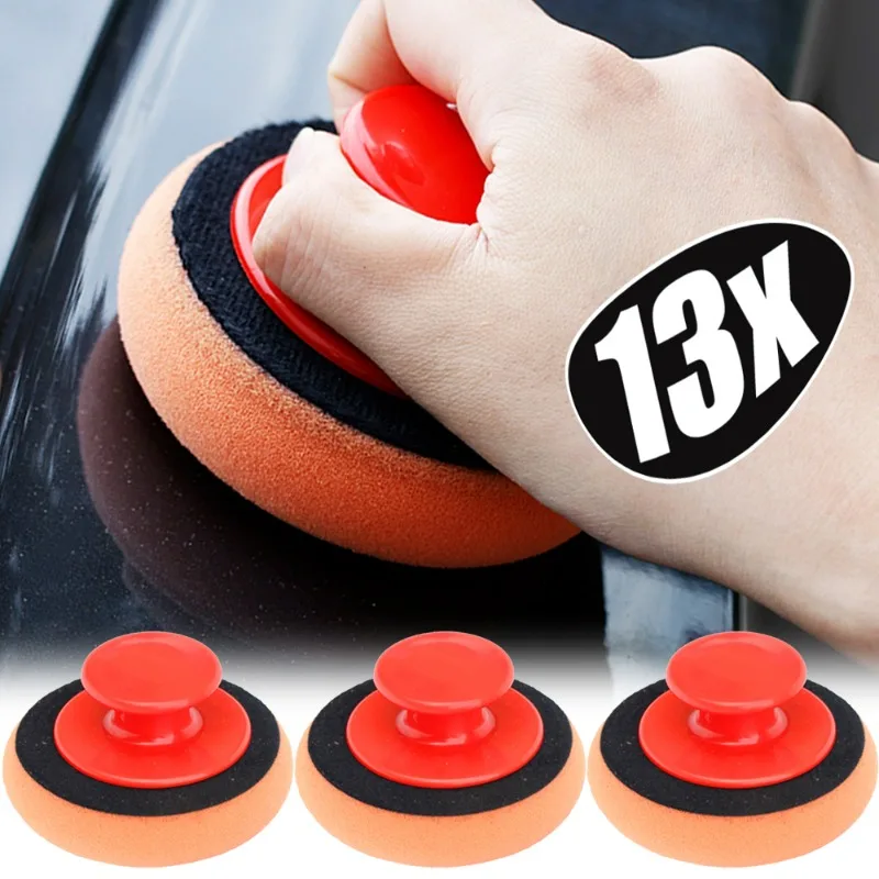 Car Waxing Sponge Set 4 Inch Car Wax Applicator Pads Red Handle Soft Sponge Applicators Foam Wax Pad Car Polishing Cleaning Tool