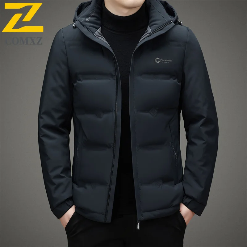 COMXZ Winter Down Jacket Men New Luxury Hooded Commute Office Lightweight Down Coat Trendy 90% Duck Down Thickened Warm Parka